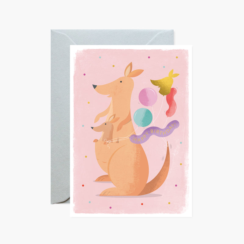 Kangaroo Balloons Gold Foil Card