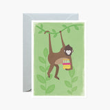 Swinging Monkey With Cake Card